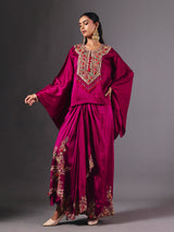 Wine crepe silk indowestern suit with luxurious embellishments