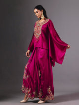 Wine crepe silk indowestern suit with luxurious embellishments