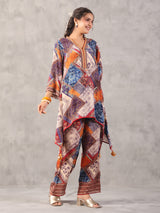 Multicolor printed embellished A line co ord set