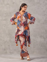 Multicolor printed embellished A line co ord set