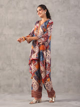 Multicolor printed embellished A line co ord set
