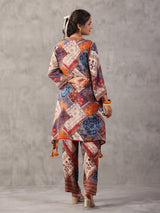 Multicolor printed embellished A line co ord set