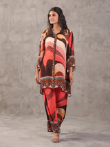 Quirky brown printed collar neck palazzo co ord set