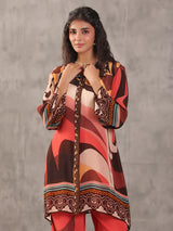 Quirky brown printed collar neck palazzo co ord set
