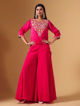 Elegant pink tissue silk palazzo suit with festive embellishments