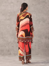 Quirky brown printed collar neck palazzo co ord set