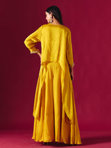 Vibrant yellow tissue silk palazzo suit with festive detailing