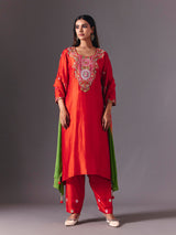 Radiant orange silk pant suit with zardosi embellishments