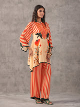 Orange casual printed embellished co ord set