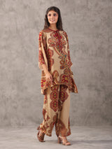 Beige paisley printed keyhole neck palazzo co ord set