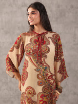 Beige paisley printed keyhole neck palazzo co ord set