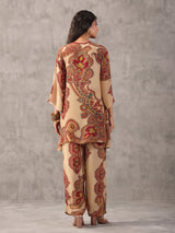 Beige paisley printed keyhole neck palazzo co ord set
