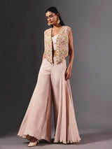 Light pink silk palazzo suit with embellished designer jacket