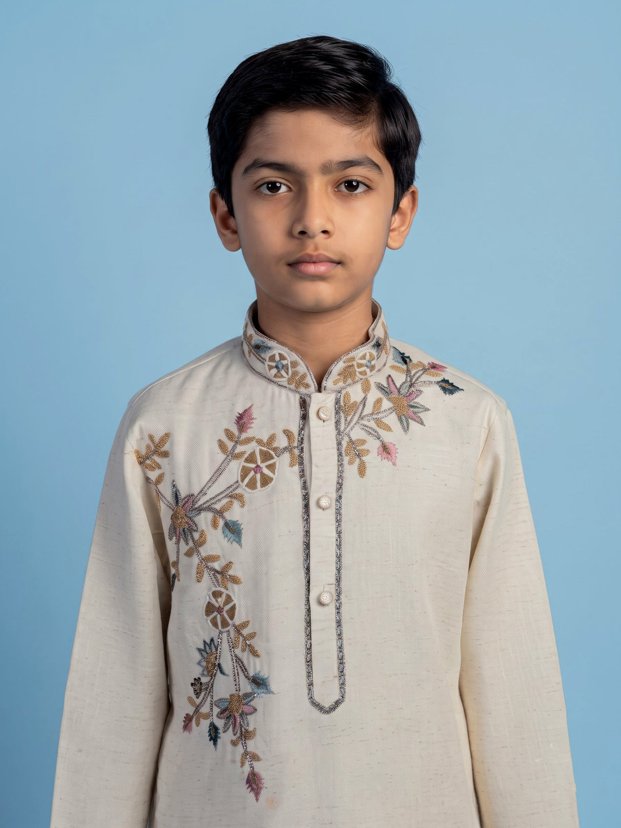 Off white pastel floral boys kurta suit