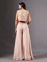 Light pink silk palazzo suit with embellished designer jacket