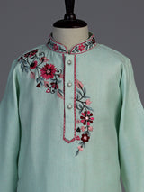 Mint green diagonal floral boys kurta suit