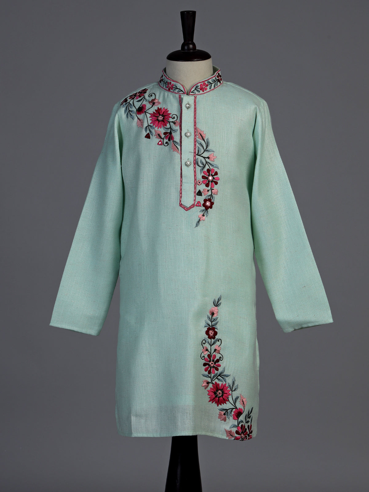 Mint green diagonal floral boys kurta suit