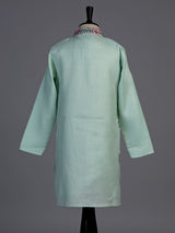 Mint green diagonal floral boys kurta suit