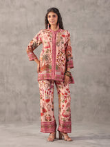 Pink sequined printed dola silk co ord set