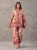 Pink sequined printed dola silk co ord set