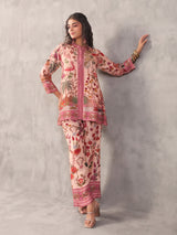 Pink sequined printed dola silk co ord set
