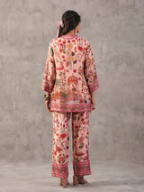 Pink sequined printed dola silk co ord set