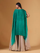 Elegant beige silk palazzo suit with sequins and shrug