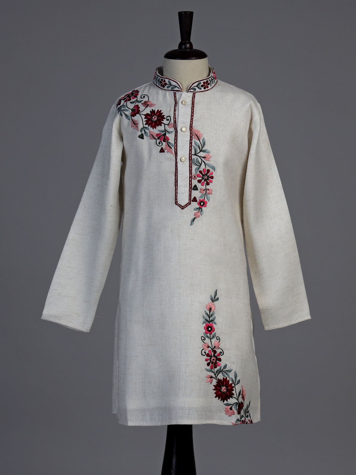 Off white diagonal floral boys kurta suit