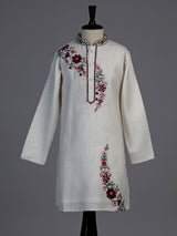 Off white diagonal floral boys kurta suit