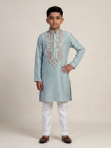 Ice blue jharokha embroidered boys kurta suit
