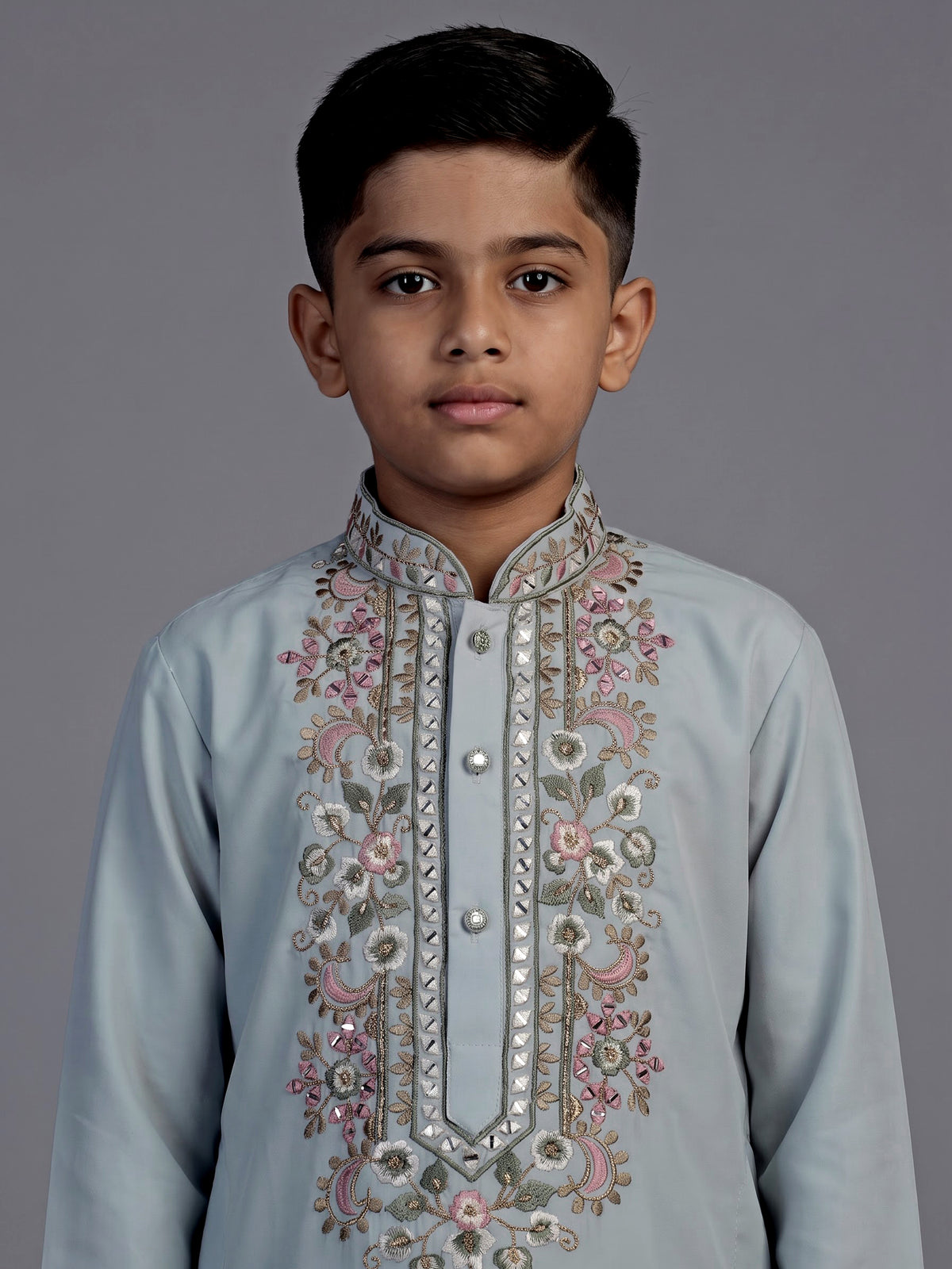 Ice blue jharokha embroidered boys kurta suit