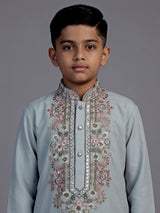 Ice blue jharokha embroidered boys kurta suit