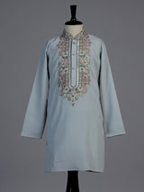 Ice blue jharokha embroidered boys kurta suit