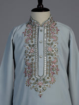 Ice blue jharokha embroidered boys kurta suit
