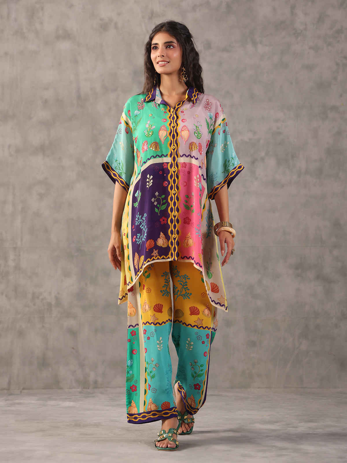 Multicolor quirky sequined printed co ord set
