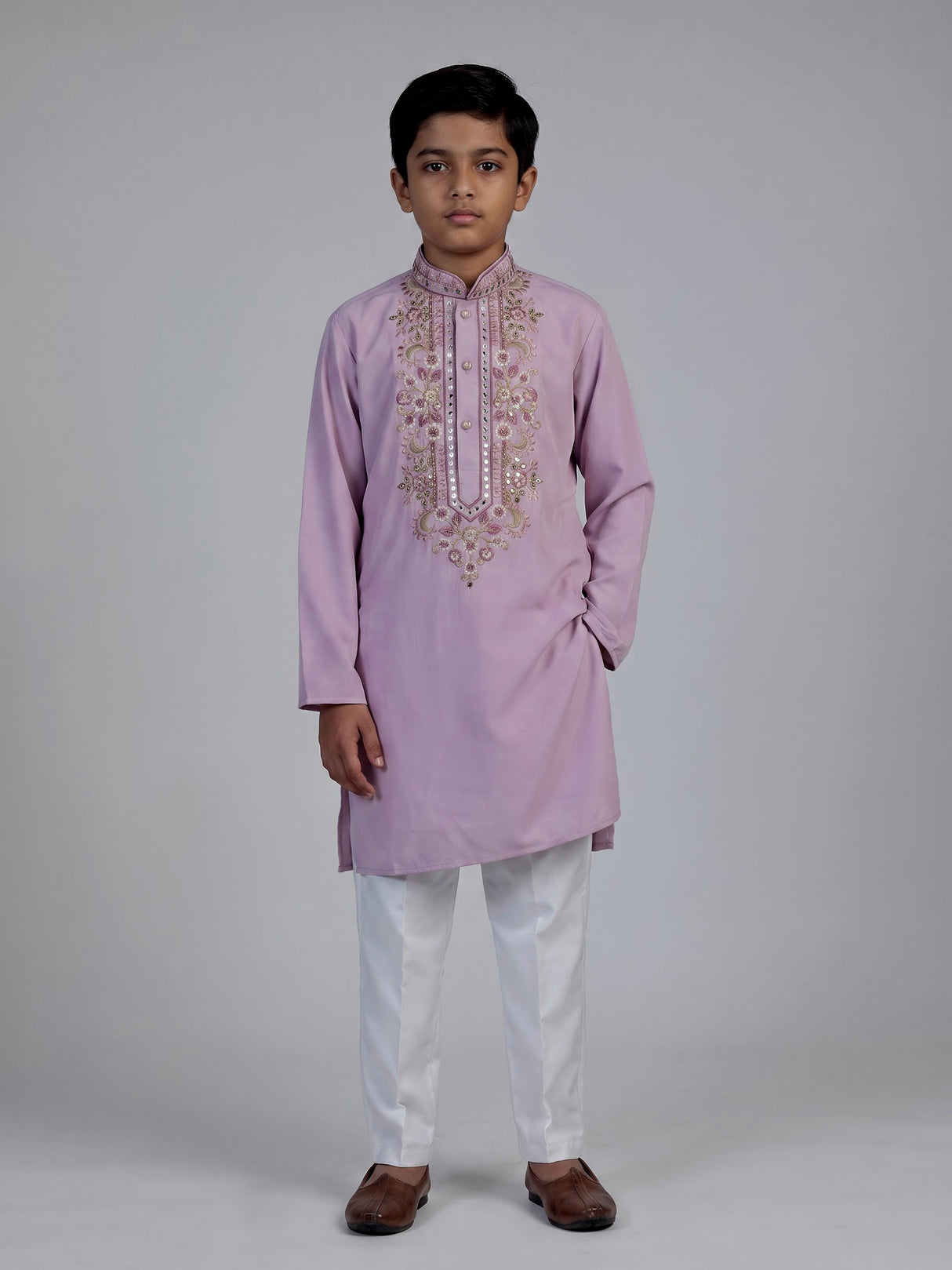 Purple jharokha embroidered boys kurta suit