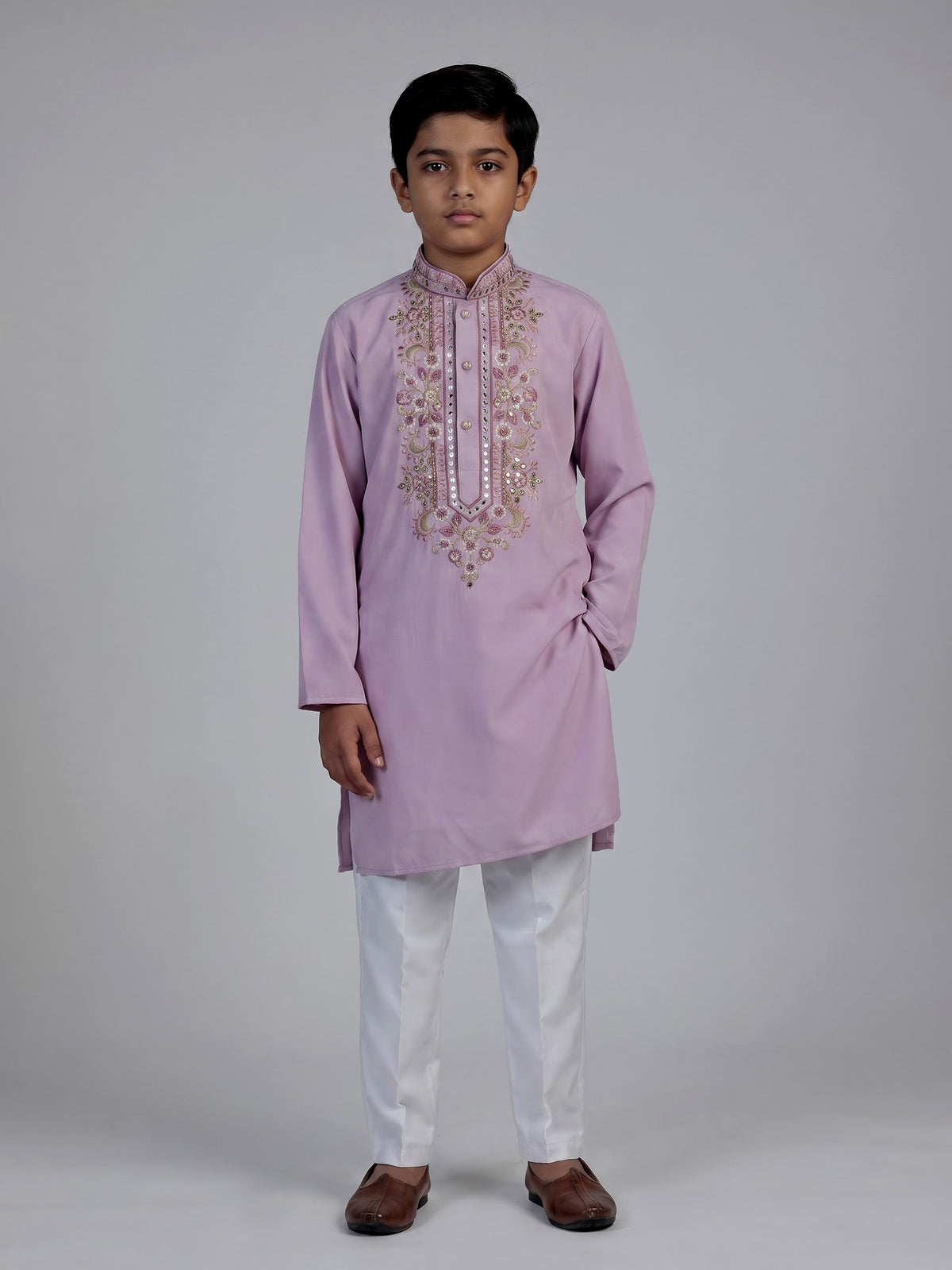Purple jharokha embroidered boys kurta suit