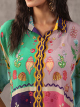 Multicolor quirky sequined printed co ord set
