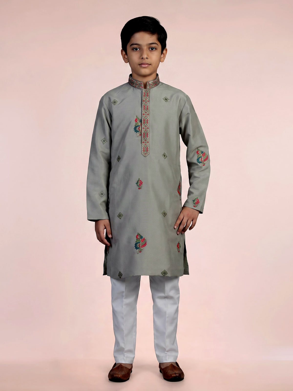 Pista green zardosi embroidered boys kurta suit