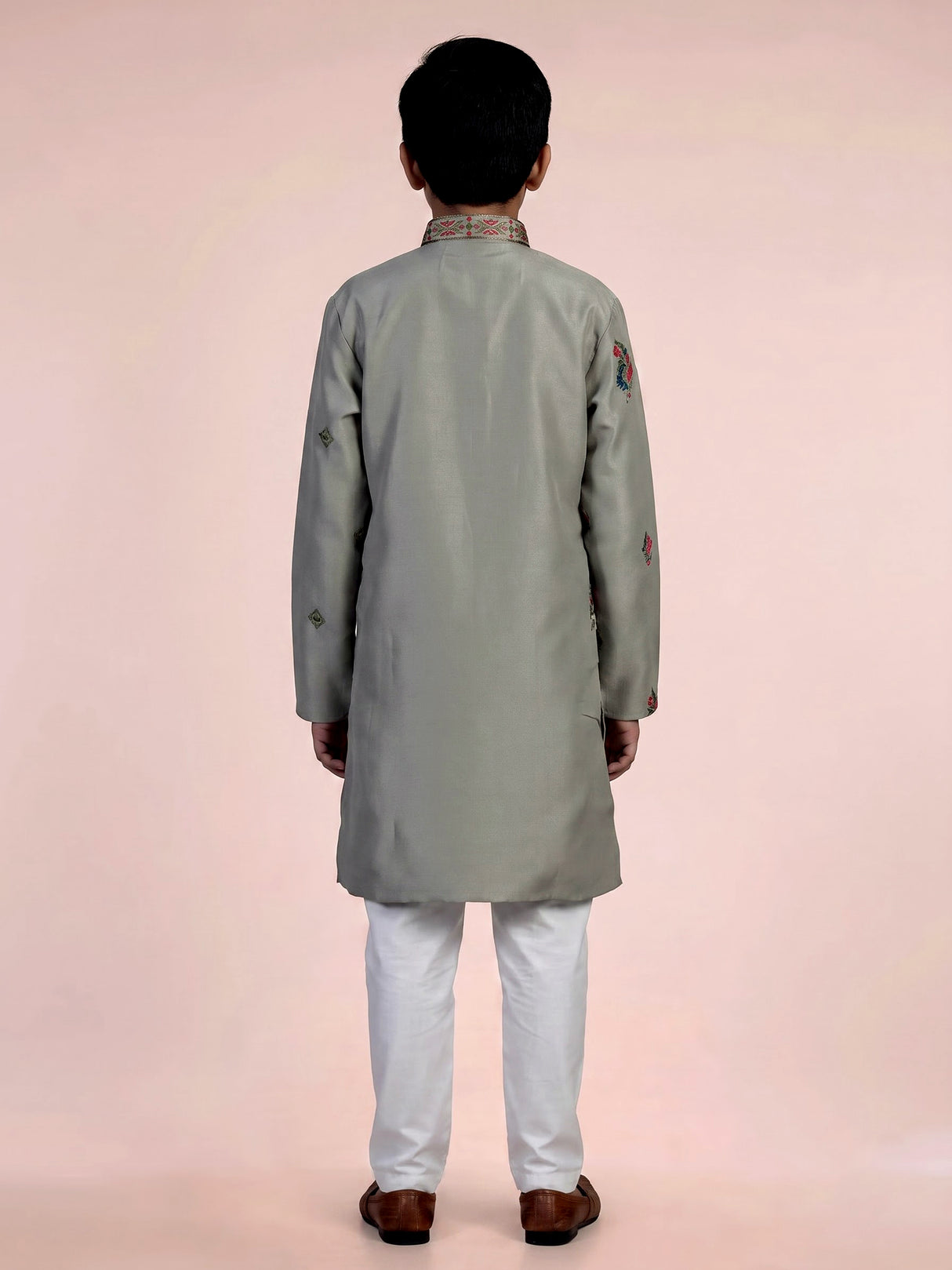 Pista green zardosi embroidered boys kurta suit