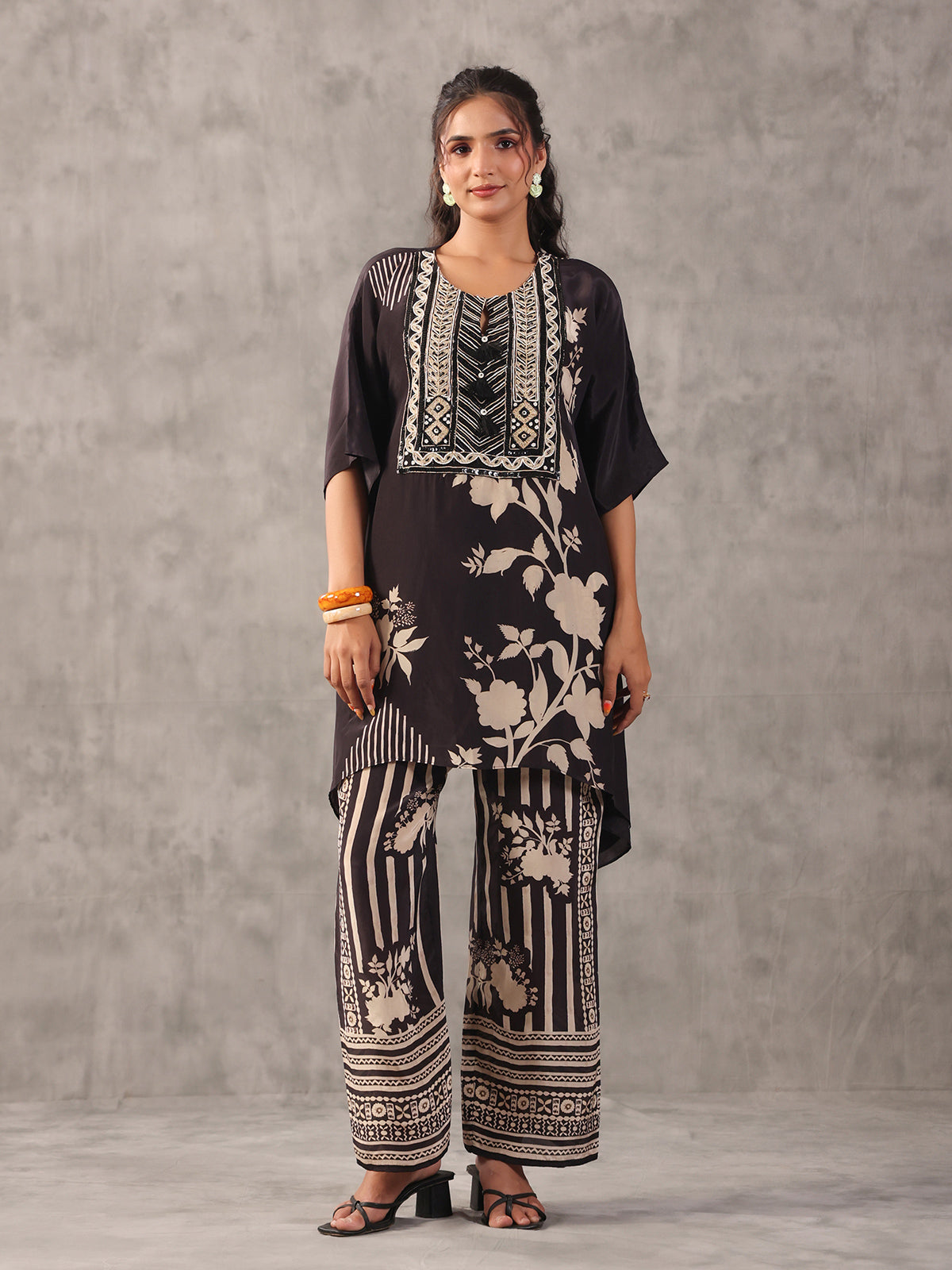 Black monotone tassel embellished co ord set