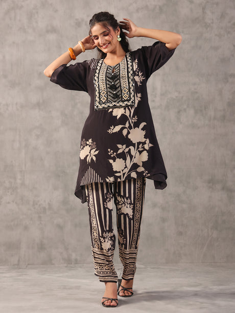 Black monotone tassel embellished co ord set