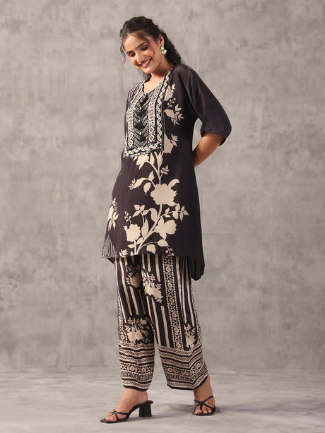 Black monotone tassel embellished co ord set