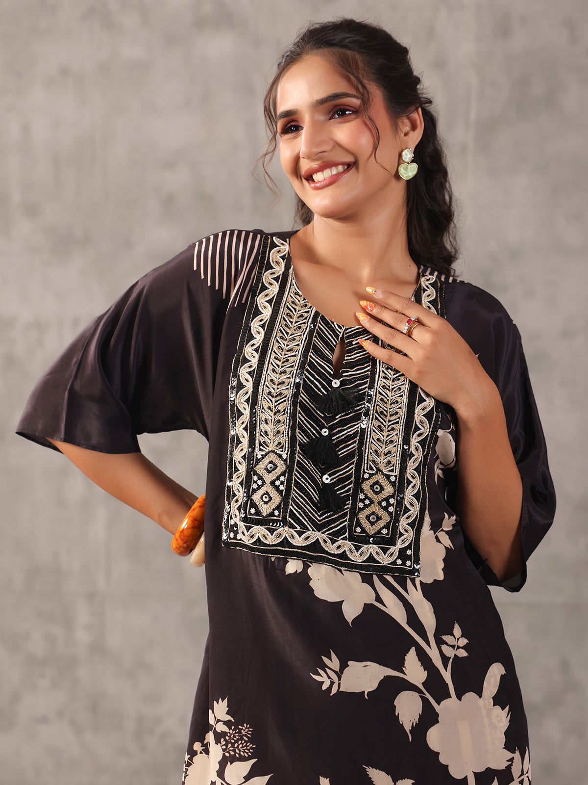 Black monotone tassel embellished co ord set