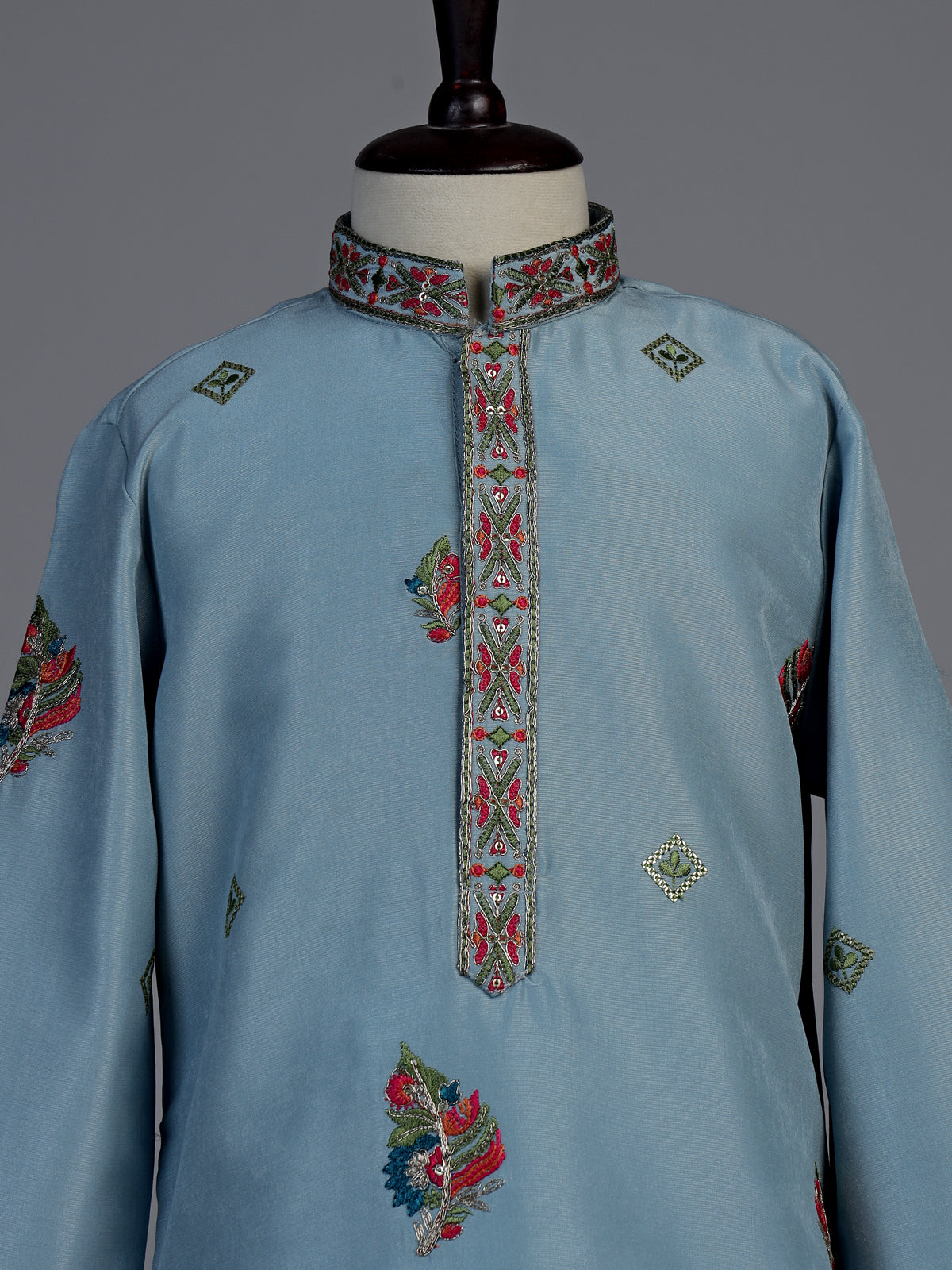 Blue zardosi embroidered boys kurta suit