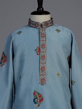 Blue zardosi embroidered boys kurta suit