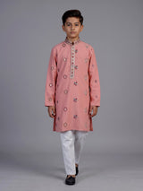 Peach floral silk blend star boys kurta suit