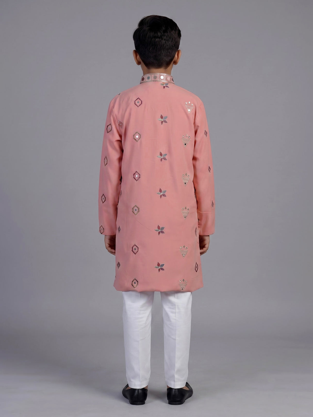 Peach floral silk blend star boys kurta suit