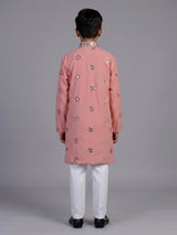 Peach floral silk blend star boys kurta suit