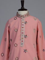 Peach floral silk blend star boys kurta suit